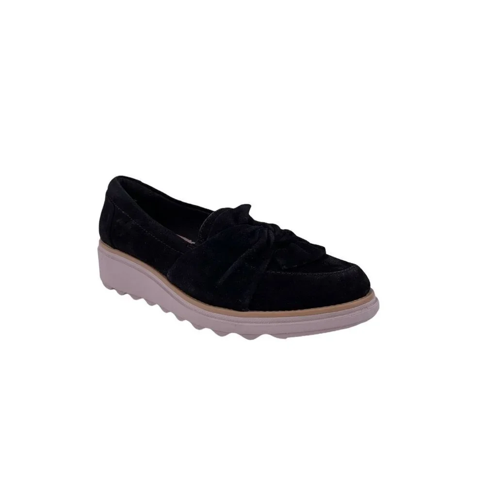 NEW Collection by CLARKS Sharon Dasher Black Suede Platform Loafers Size 6.5 M - Picture 2 of 8